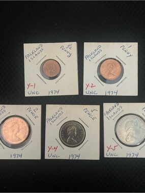1974 Falkland Islands 5 UNC Coin Set (1 & 1/2 Penny, 2, 5 & 10 Pence (MM00284)